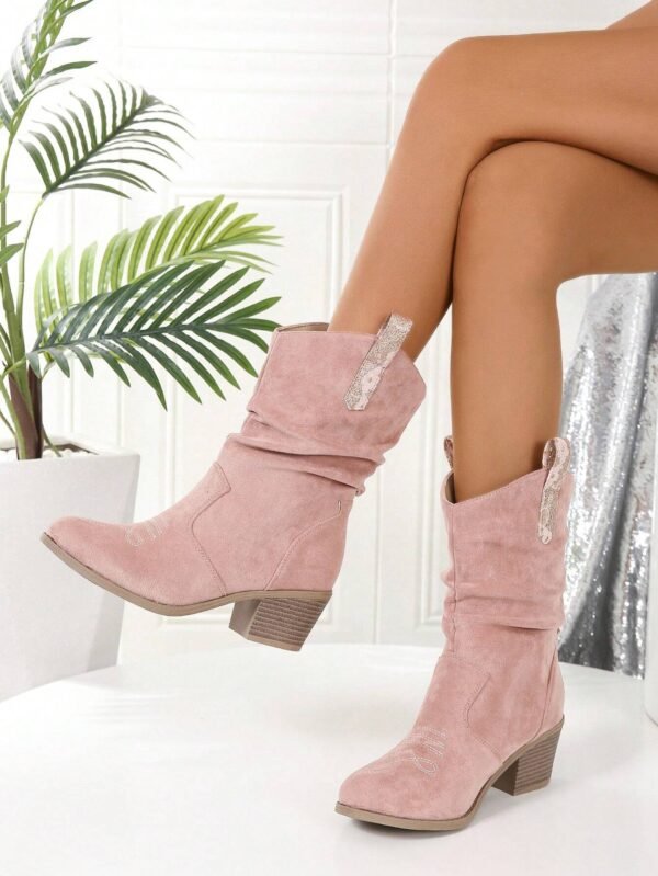 Bottes cow-girl asymétriques brodées talon épais – Image 2