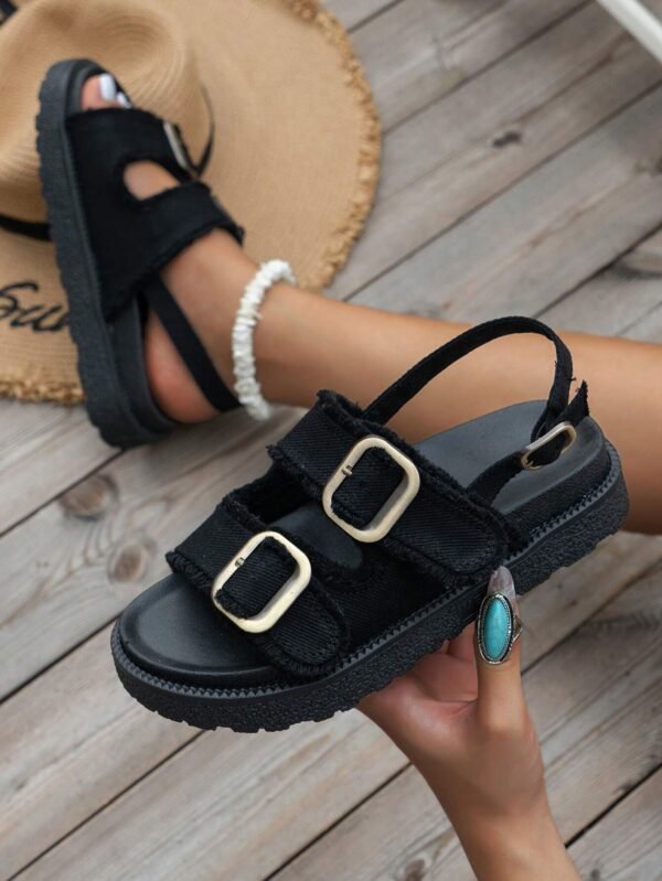 Sandales franges denim noir