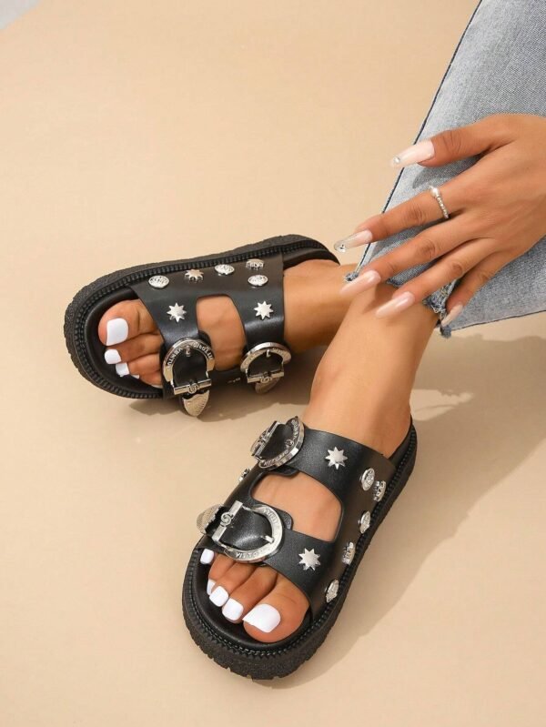 Sandales noires rondes femmes – Image 4