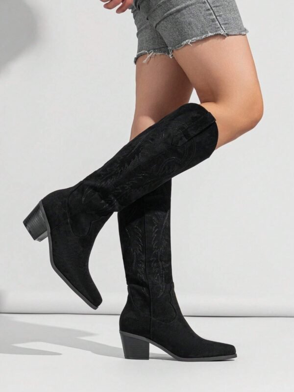 Bottes mode talon moyen broderie western – Image 2