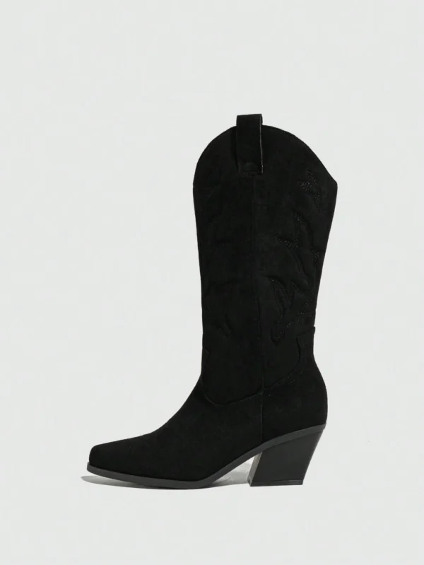 Bottes occidentales genou talon épais broderie – Image 4