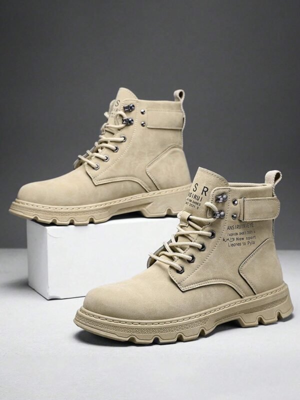 Bottes homme kaki motif lettres et lacets