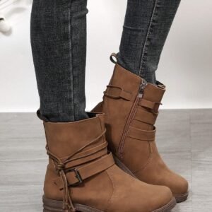 Bottes talon épais boucle PU