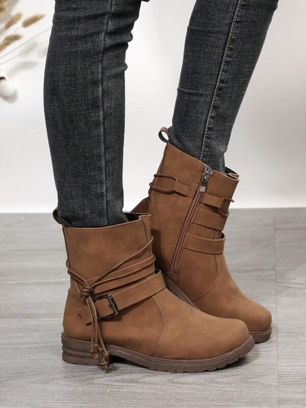 Bottes talon épais boucle PU
