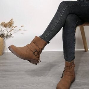 Bottes talon épais boucle PU