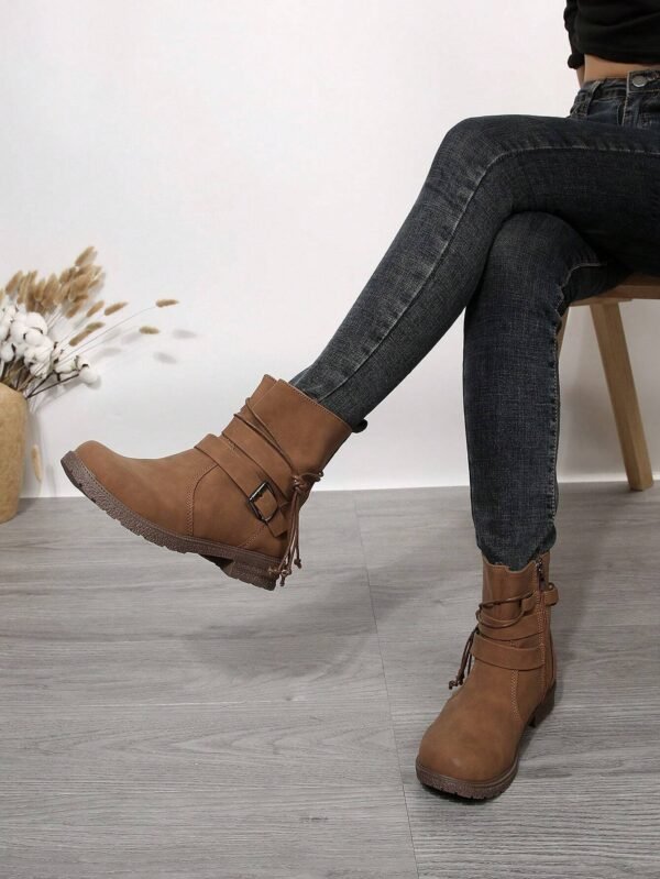 Bottes talon épais boucle PU – Image 2
