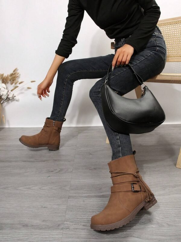 Bottes talon épais boucle PU – Image 3
