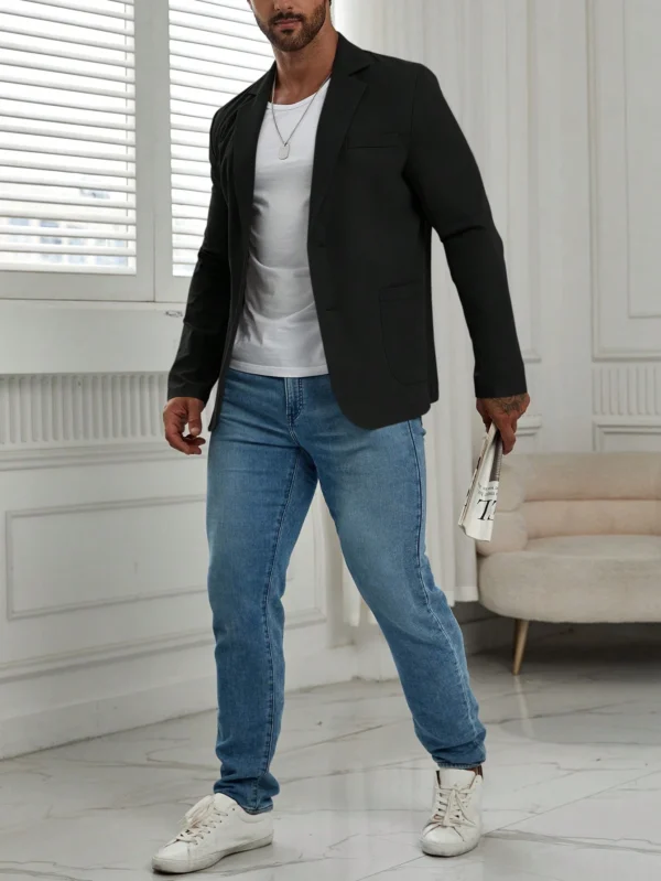 Manfinity Veste costume col cranté boutonnage simple – Image 6