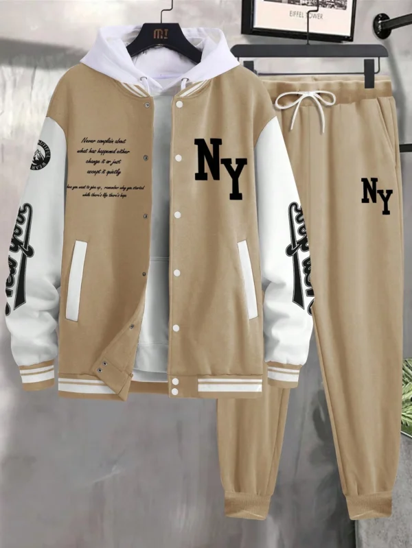 Manfinity Veste baseball rayée et pantalon – Image 3