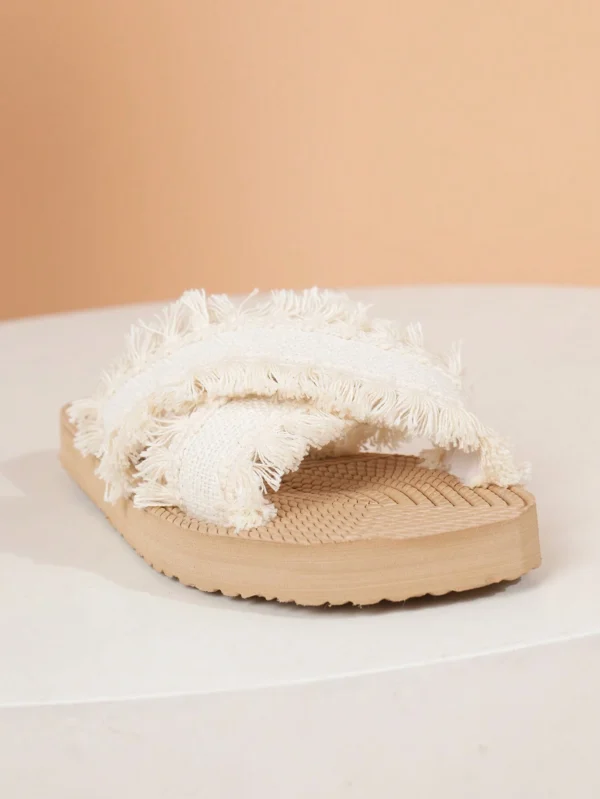 Sandales plates franges blanc – Image 4