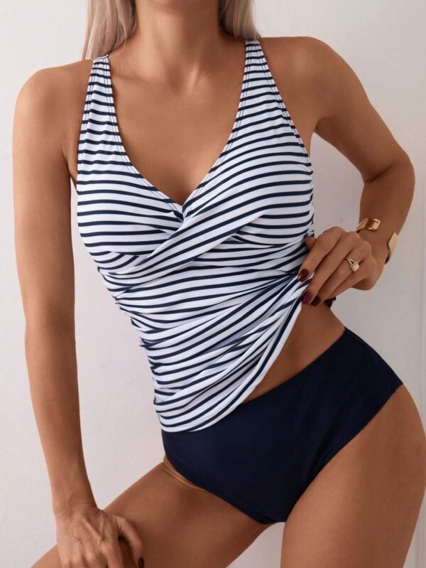SHEIN Swim Tankini rayé col V