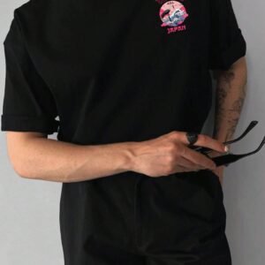 T-shirt col rond lettre et vague