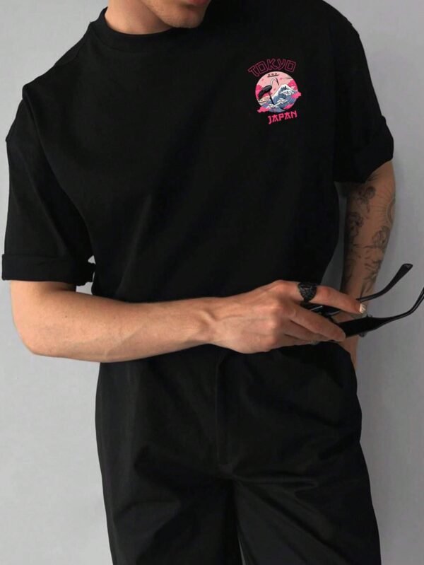 T-shirt col rond lettre et vague – Image 2