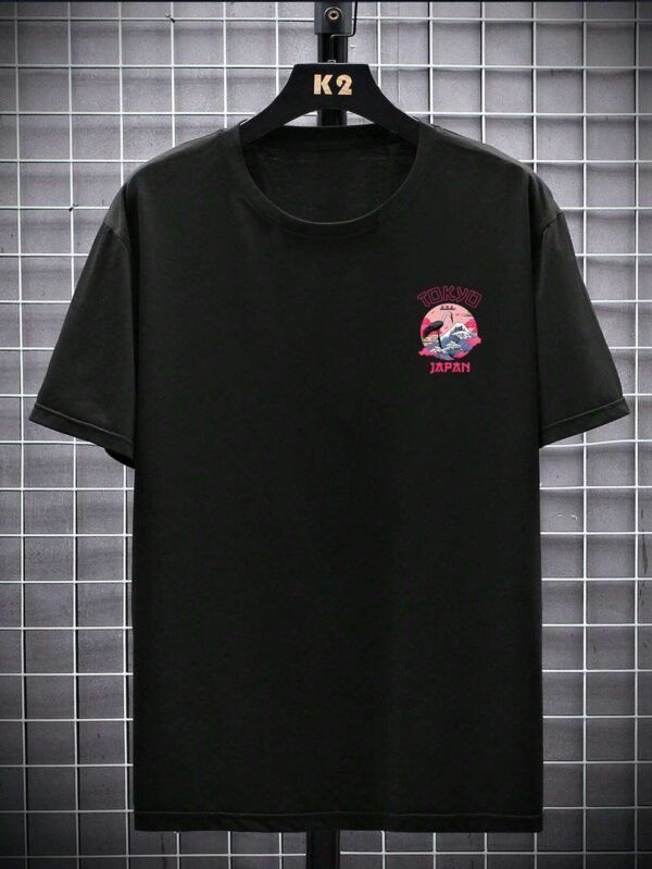T-shirt col rond lettre et vague – Image 3
