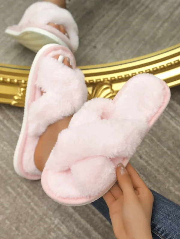 Chaussons croisés fourrure confortables intérieur/extérieur – Image 3