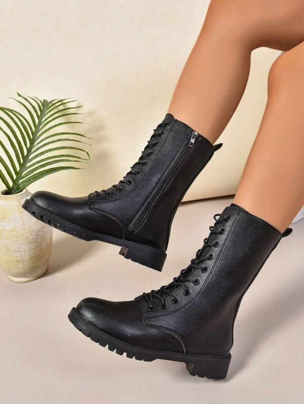 Bottes mi-mollet à lacer décontractées hiver – Image 3