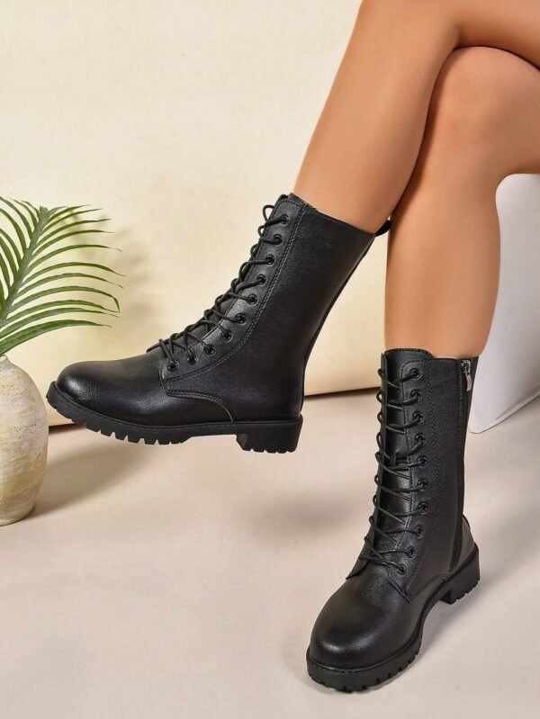 Bottes mi-mollet à lacer décontractées hiver – Image 2