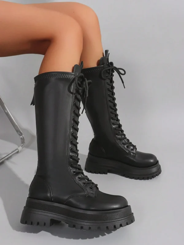 ROMWE Goth Bottes noires lacets semelle épaisse – Image 2