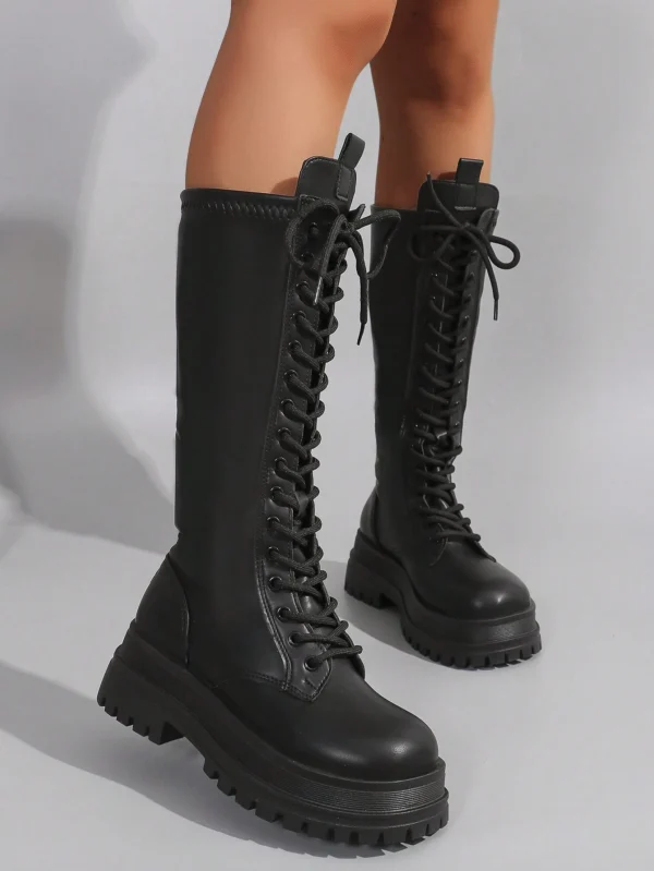 ROMWE Goth Bottes noires lacets semelle épaisse – Image 4