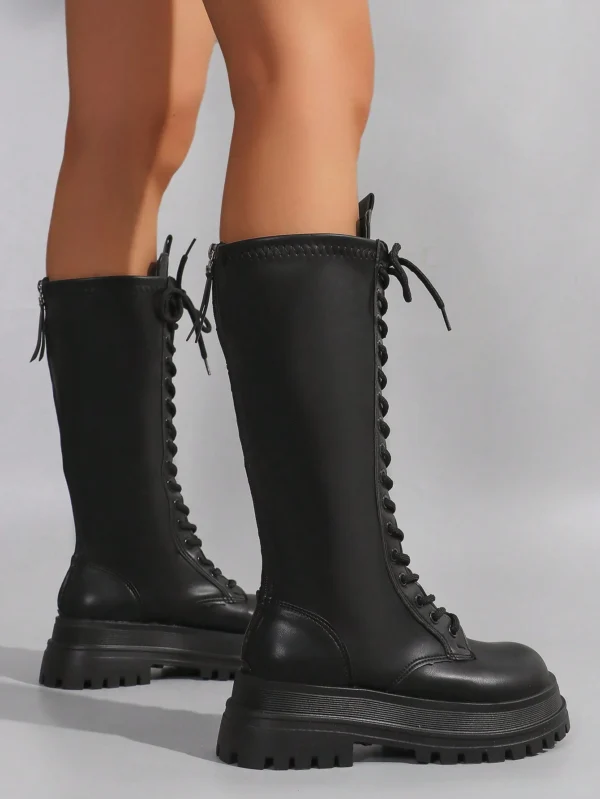 ROMWE Goth Bottes noires lacets semelle épaisse – Image 5