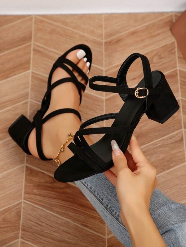 Sandales talons hauts bout rond bride croisée – Image 2