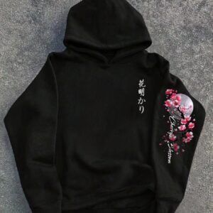 Sweat capuche fleur cerisier lune noir