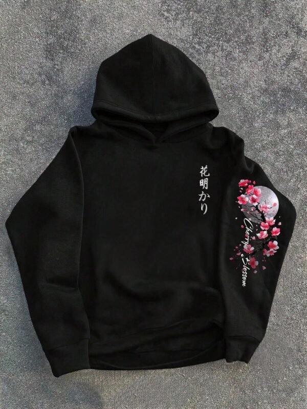 Sweat capuche fleur cerisier lune noir – Image 2