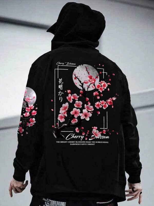 Sweat capuche fleur cerisier lune noir – Image 6