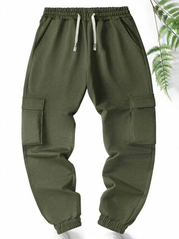 Pantalon cargo casual couleur unie coupe ample – Image 2