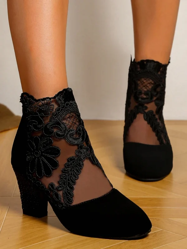 Bottes cheville imprimé floral dentelle talon carré – Image 3