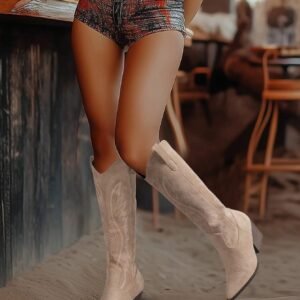 Bottes cowgirl hautes talon épais broderie automne/hiver