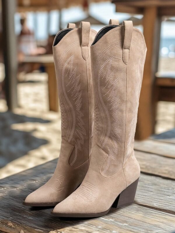 Bottes cowgirl hautes talon épais broderie automne/hiver