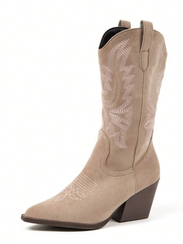 Bottes mi-mollet velours talon épais style western – Image 6