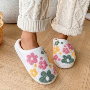 Mules d’intérieur à motif floral souples et chaudes