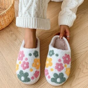 Mules d’intérieur à motif floral souples et chaudes