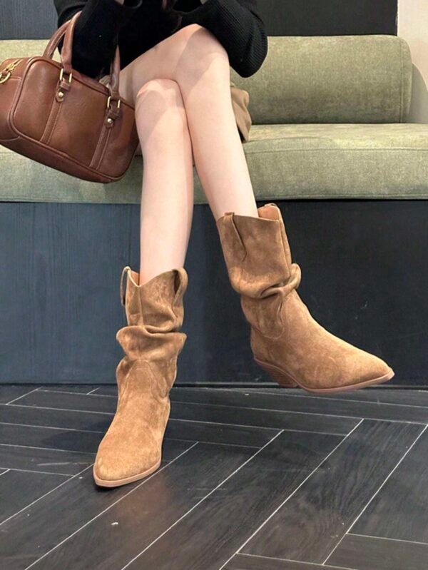 Bottes marron style western rétro talon épais – Image 4
