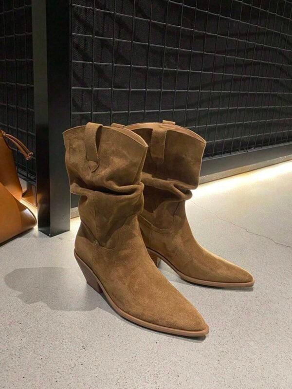 Bottes marron style western rétro talon épais