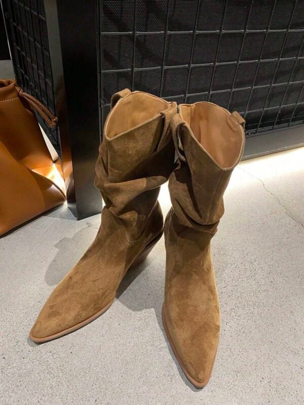 Bottes marron style western rétro talon épais – Image 3
