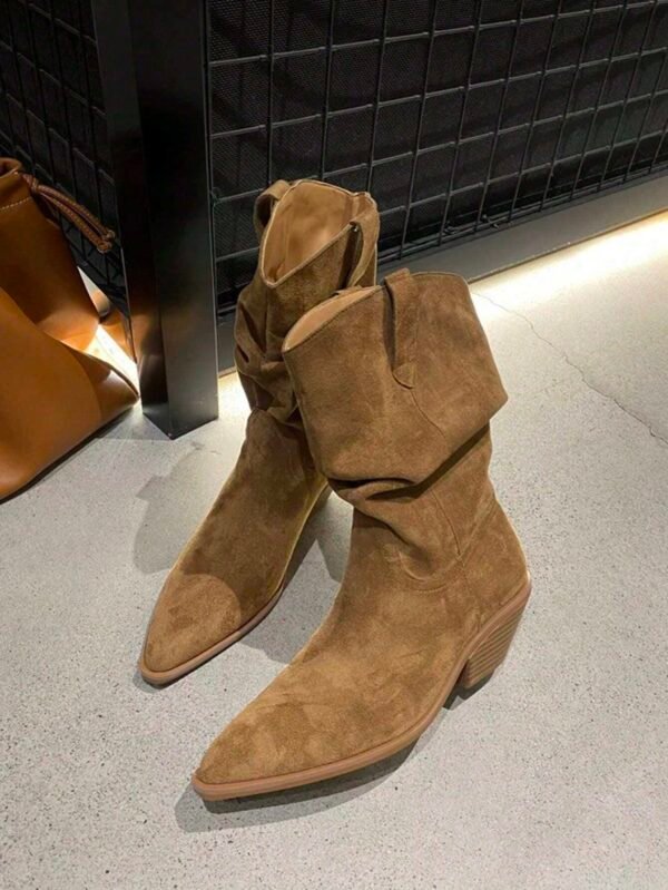 Bottes marron style western rétro talon épais – Image 2