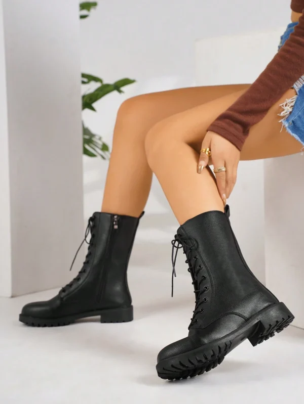 Bottes mi-mollet à lacer décontractées hiver – Image 4