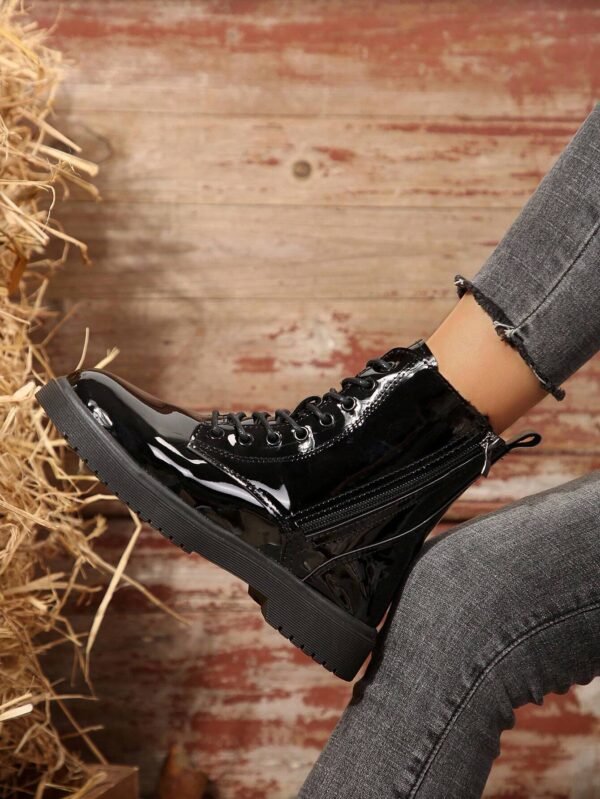 Bottes courtes enrobées fermeture éclair laçage – Image 4