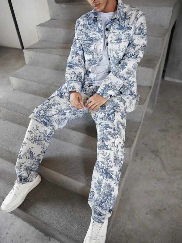 Manfinity EMRG Veste boutonnée imprimé végétal – Image 3