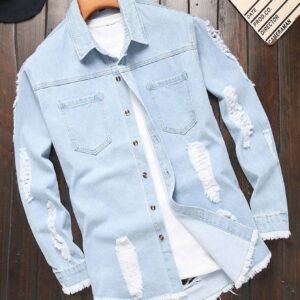 Manfinity LEGND Chemise Jean Déchiré Ourlet Effiloché