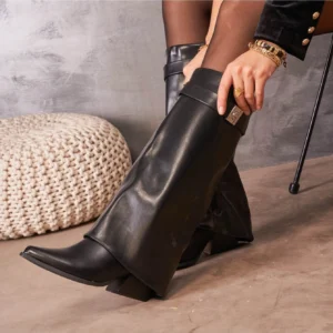 Bottes mi-mollet brillantes avec boucle