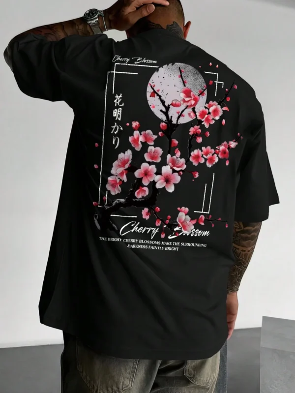 T-shirt ample imprimé floral japonais