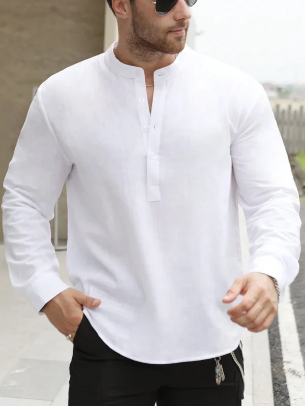 Chemise col montant manches longues bambou