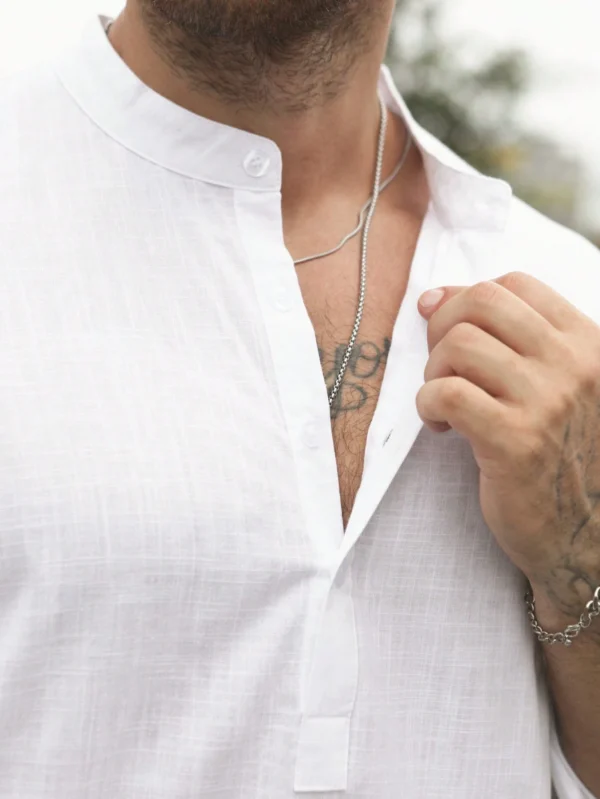 Chemise col montant manches longues bambou – Image 6