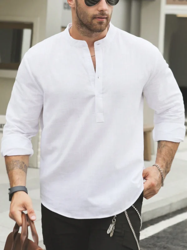 Chemise col montant manches longues bambou – Image 2