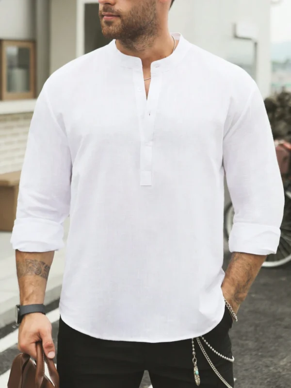 Chemise col montant manches longues bambou – Image 5