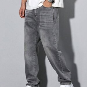 Manfinity RivetRise Jeans droits délavés décontractés